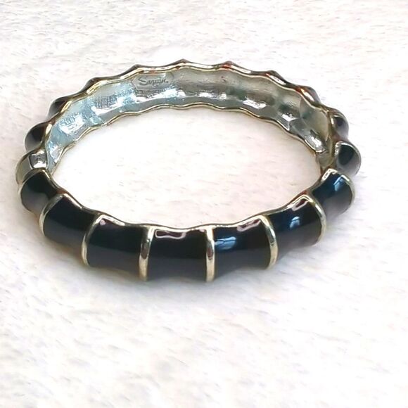 Sequin Brand Black and Gold Bamboo Motif Enameled Hinged Bracelet - Picture 3 of 8